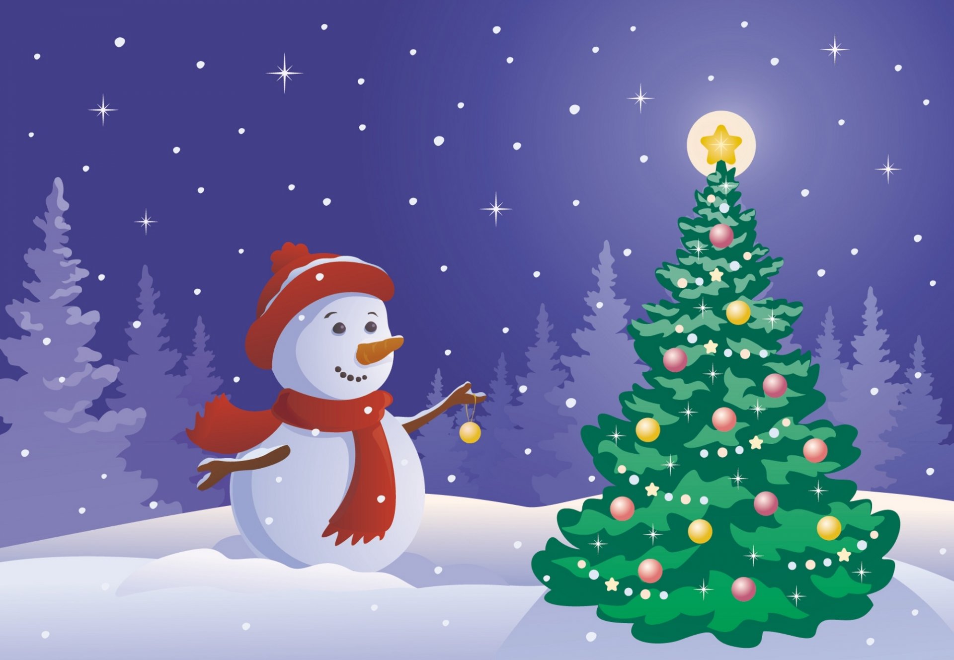 año nuevo muñeco de nieve árbol de navidad juguetes decoraciones estrellas