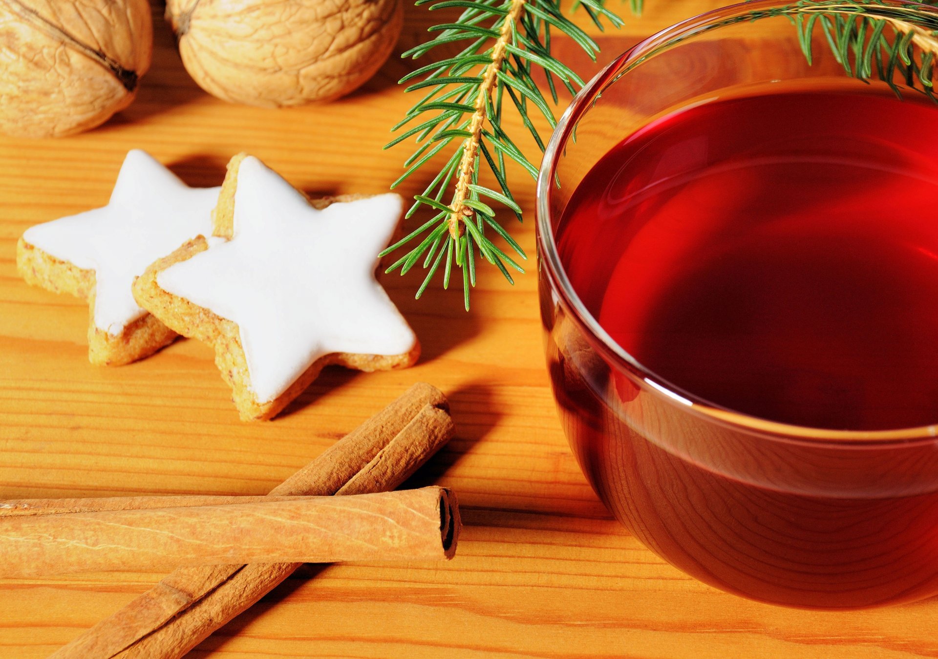 nuovo anno vacanza tazza tazza tè cannella biscotti albero di natale natale sfondo carta da parati widescreen a schermo intero widescreen