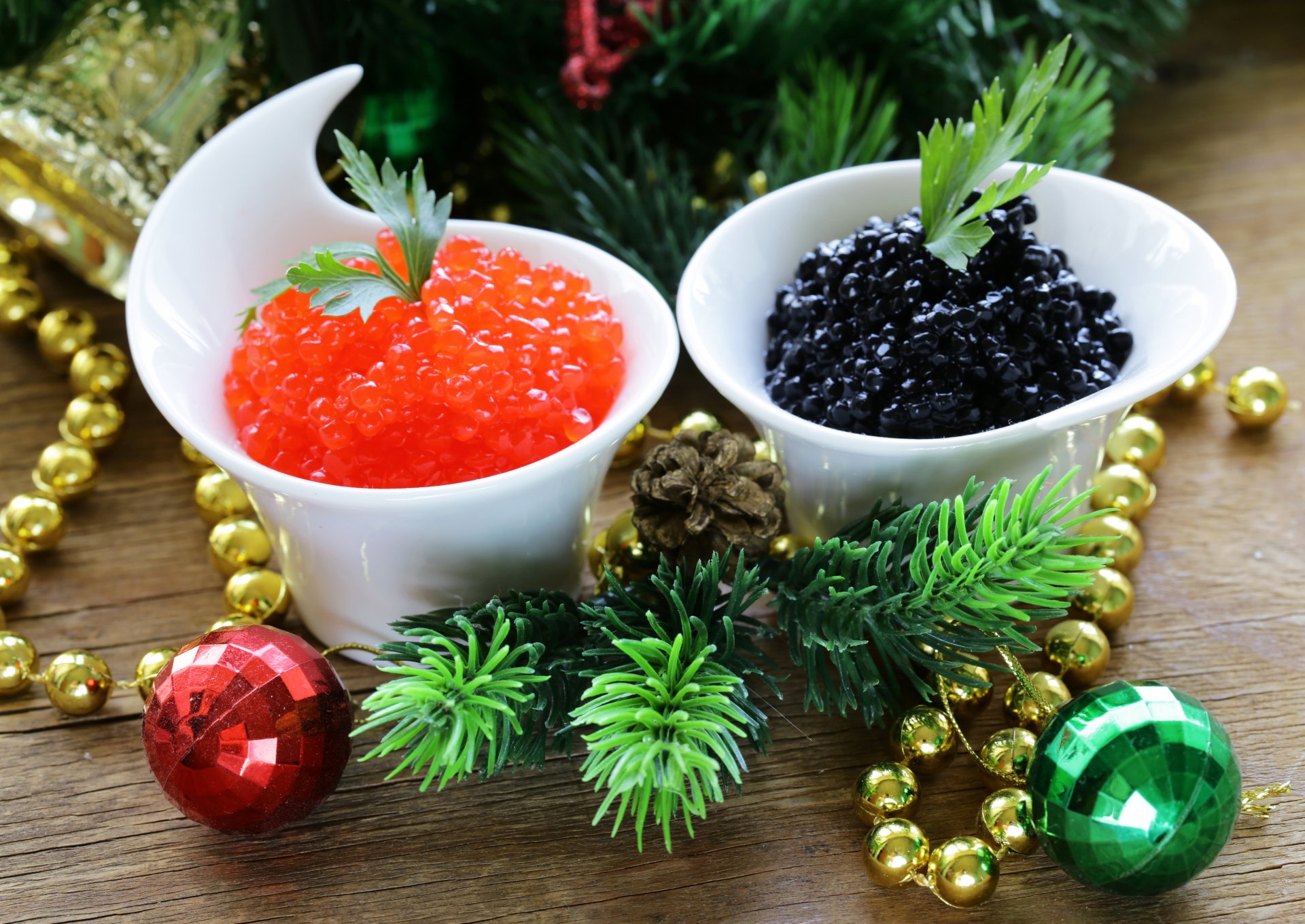 nouvel an caviar rouge noir nourriture luxe arbre de noël perles perles