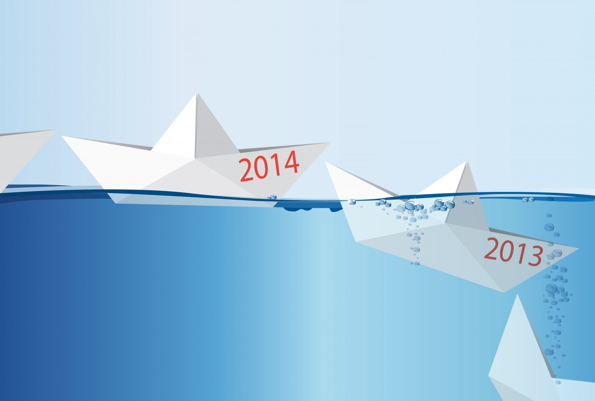 happy new year 2014 concept ship in the water origami