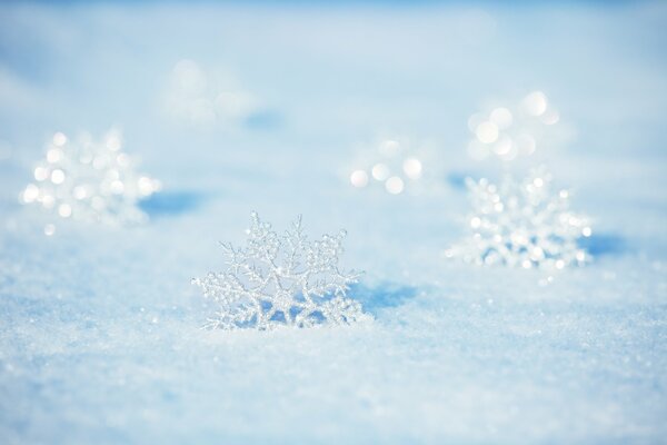 Zarte Schneeflocken im blauen Schnee