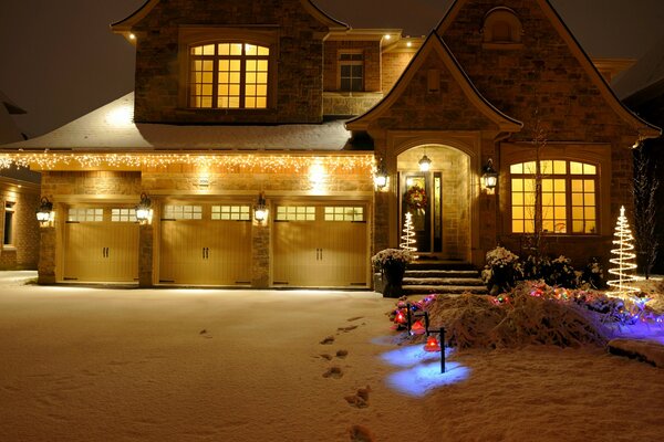 A house decorated for the New Year holidays