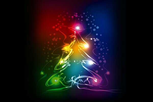 Arte di Capodanno con un albero di Natale multicolore