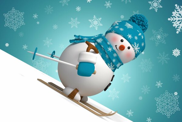 Christmas snowman skiing