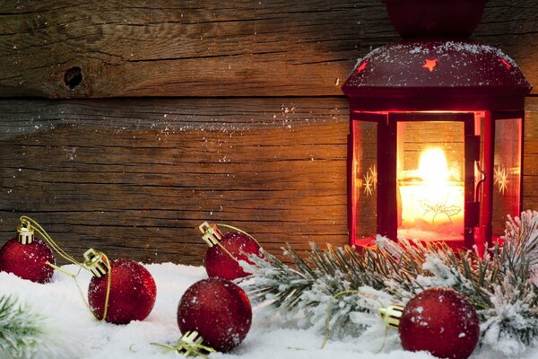 New Year s lantern with a burning candle