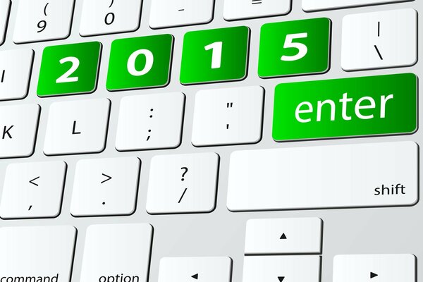 Símbolos de año nuevo 2015 resaltados en el teclado en verde