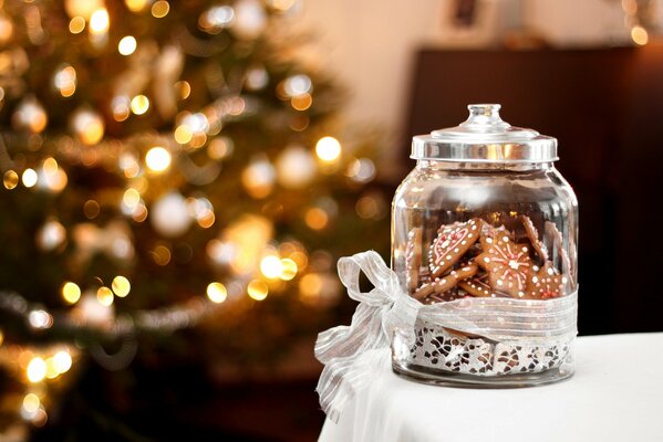 Barattolo di vetro con biscotti di Natale