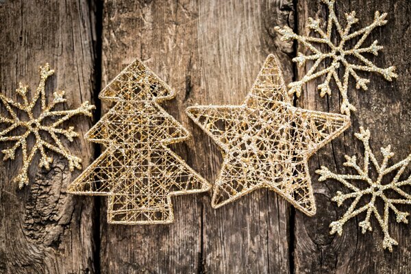 Christmas tree with golden toys