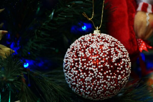 A ball in the branches with lights