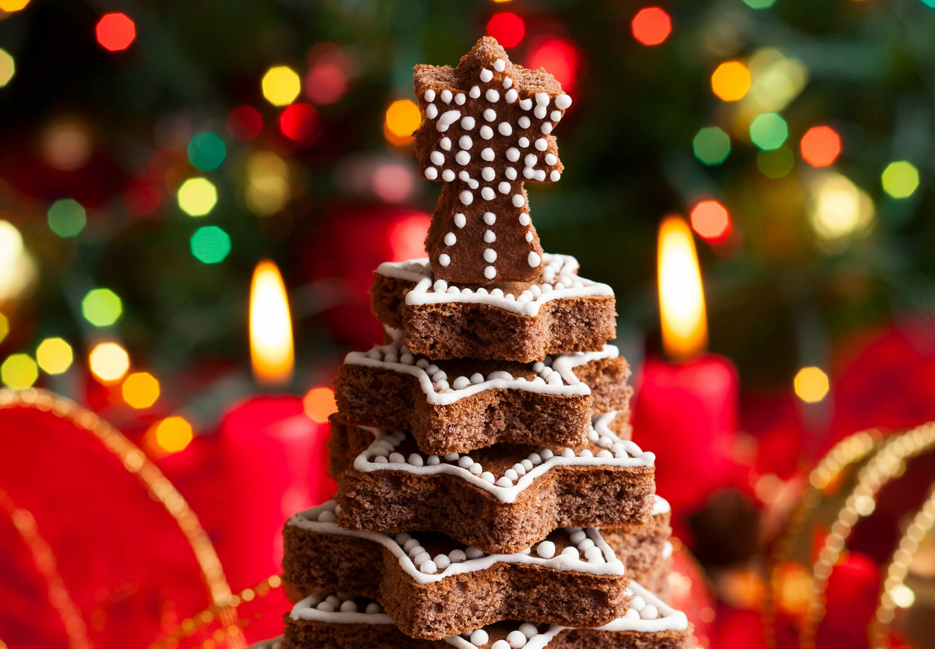 año nuevo navidad vacaciones invierno árbol de navidad hornear postre velas luces bokeh