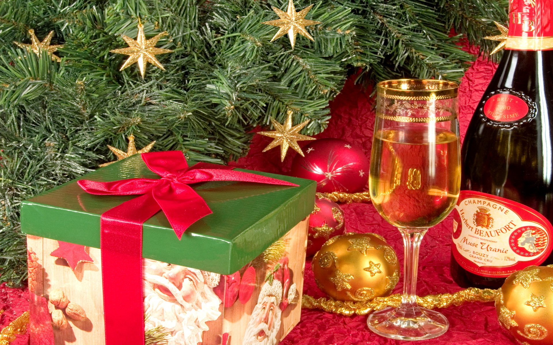 nuovo anno regalo albero di natale champagne bicchiere di vino