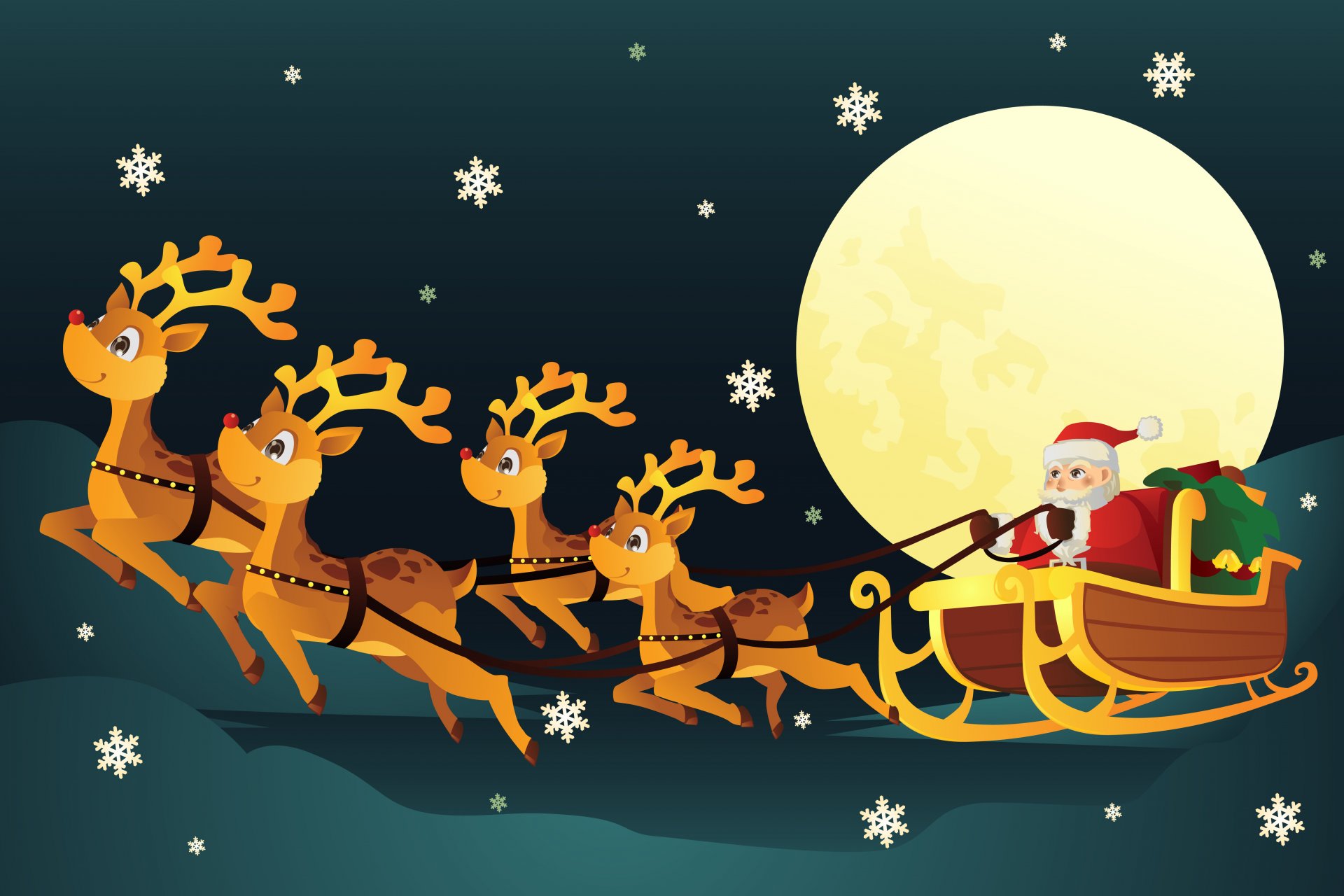 children s wallpaper sledge reindeer moon santa clau