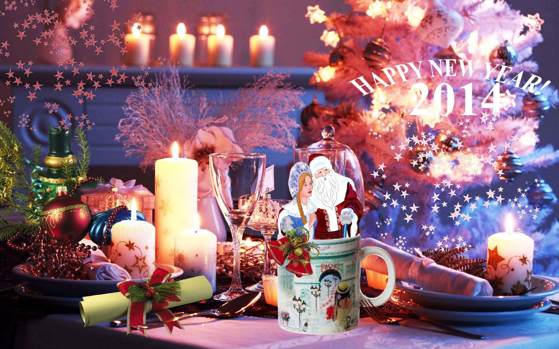 cadeau pour la maison et bonne année 2014 table tasse paris père noël snow maiden