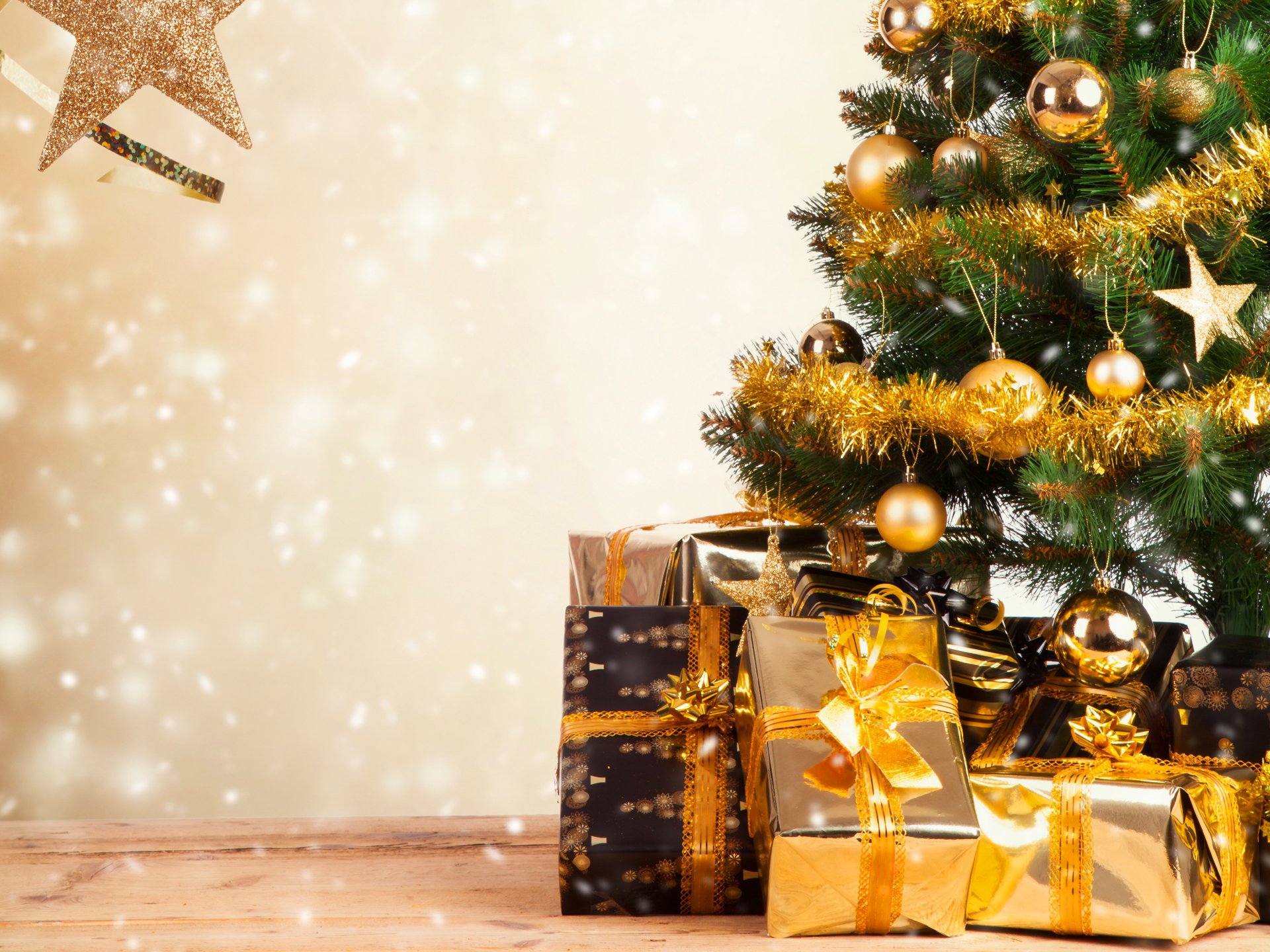 nuovo anno vacanza carta da parati albero di natale giocattoli tinsel regali scatole