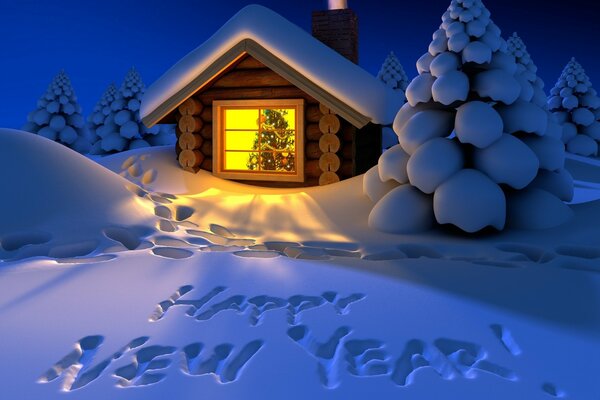 In the evening, it s nice to see the signature on the snow - Happy New Year!