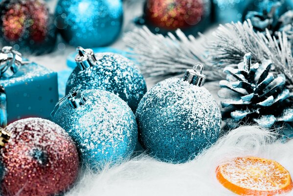 Colorful festive balloons in the snow