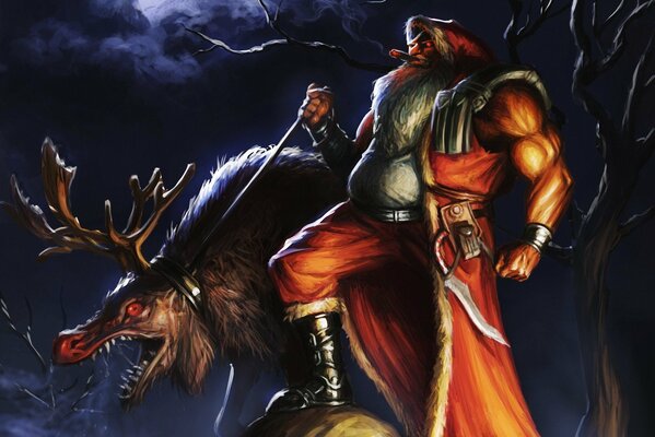 Angry santa with a monster deer