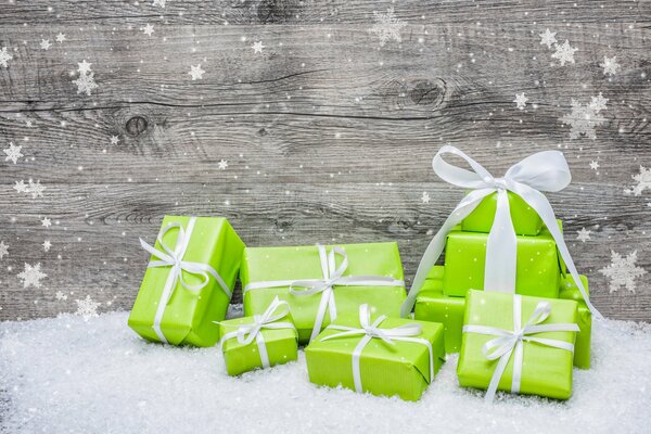 Green boxes with silver bows
