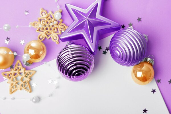 Открытка с шариками и украшениями на рождество и Новый год