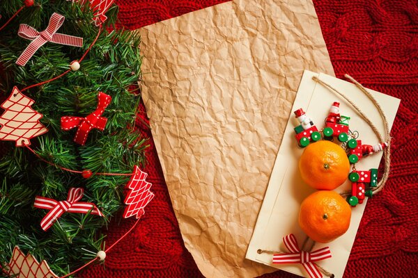 Tangerines and a Christmas-style wreath