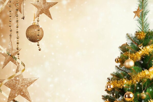 Christmas tree on the background of traditional attributes of the winter holiday