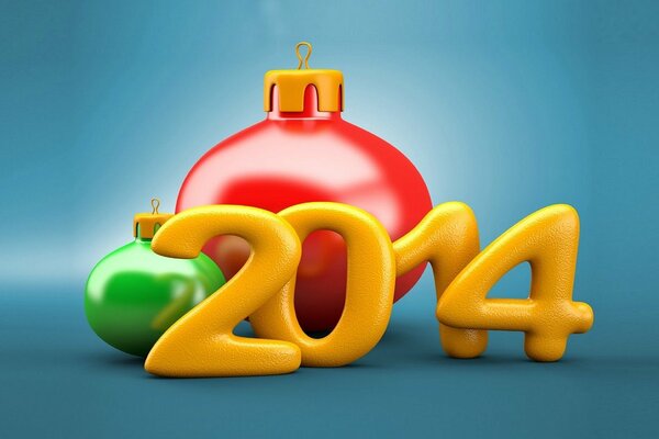 Napis 2014 Nowy Rok na tle zabawek noworocznych