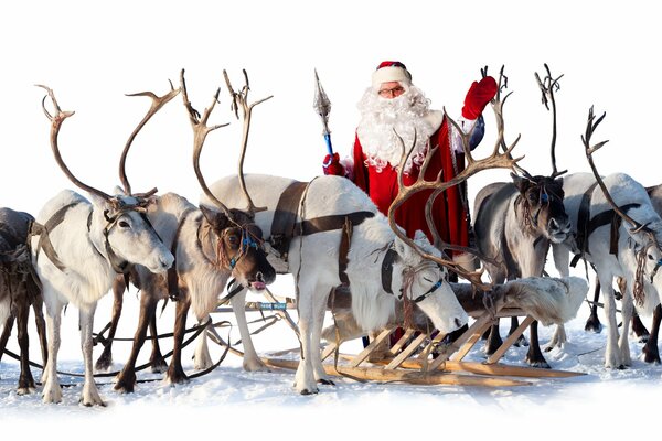Papá Noel en un trineo con renos