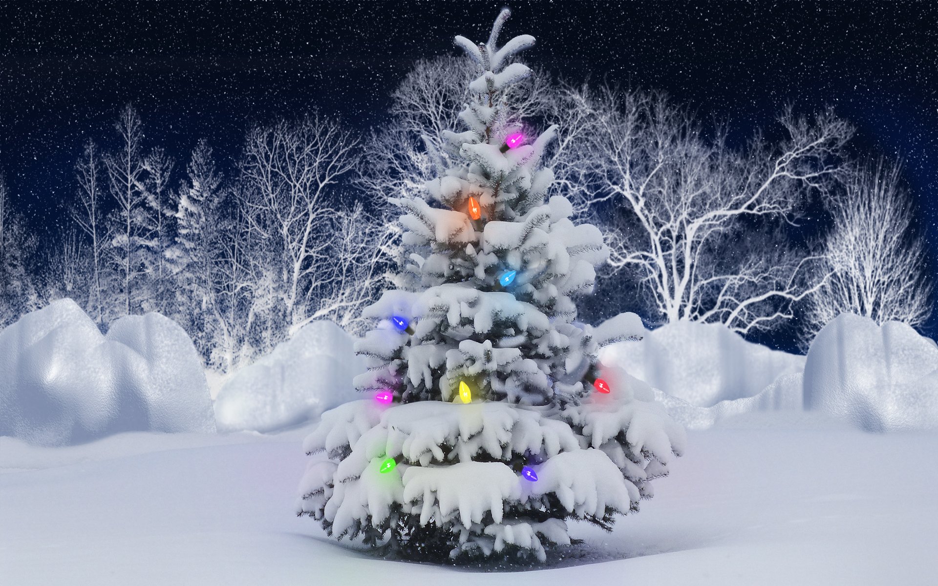 new year snow winter garland lights forest