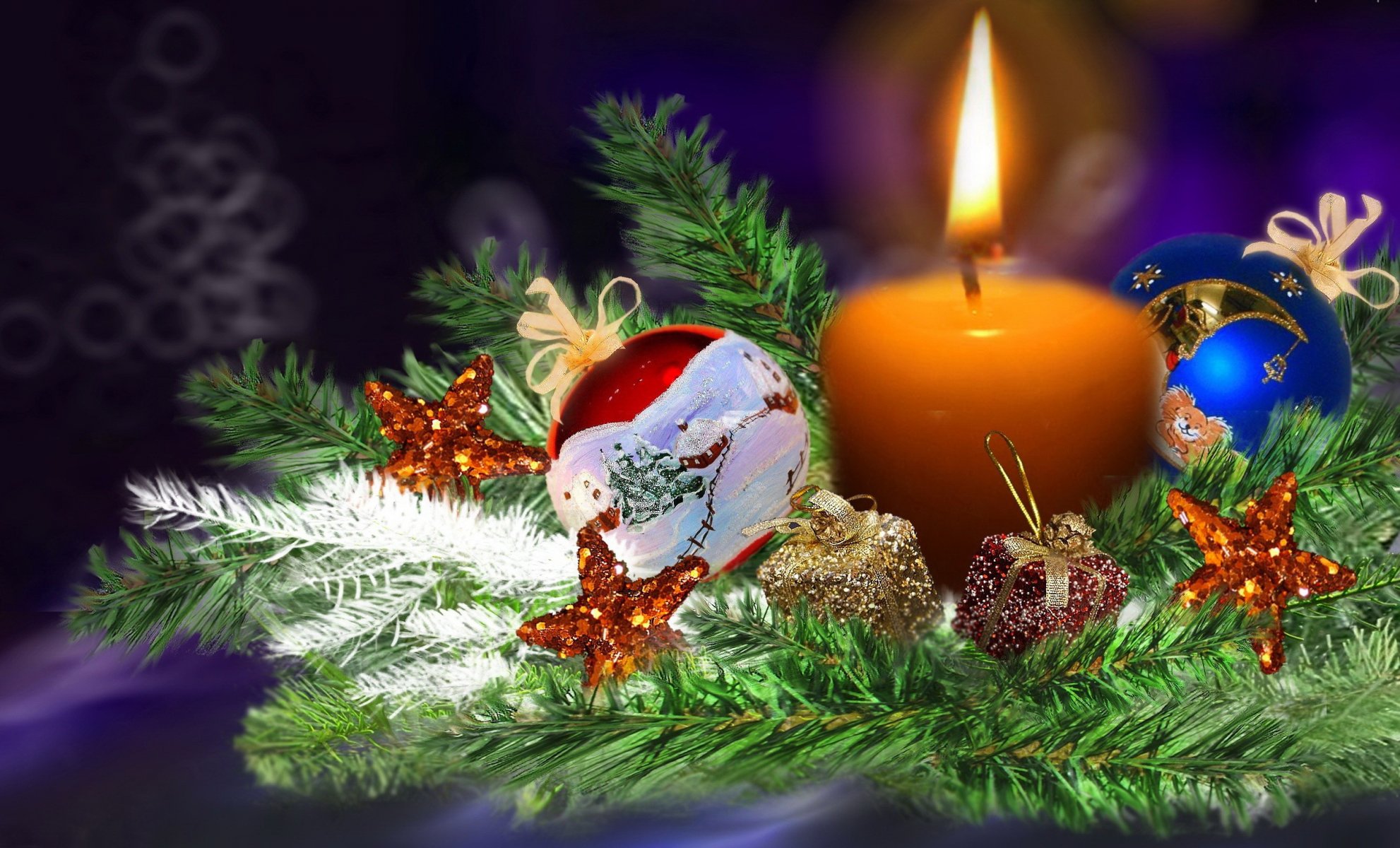 christmas composition decoration new year christmas christmas tree candle fire beautiful ball