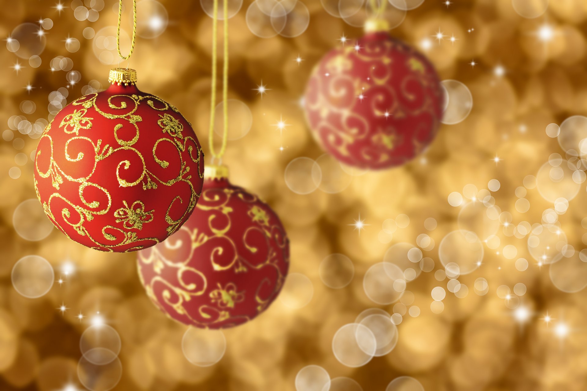 new year christmas holidays balls red gold patterns bokeh