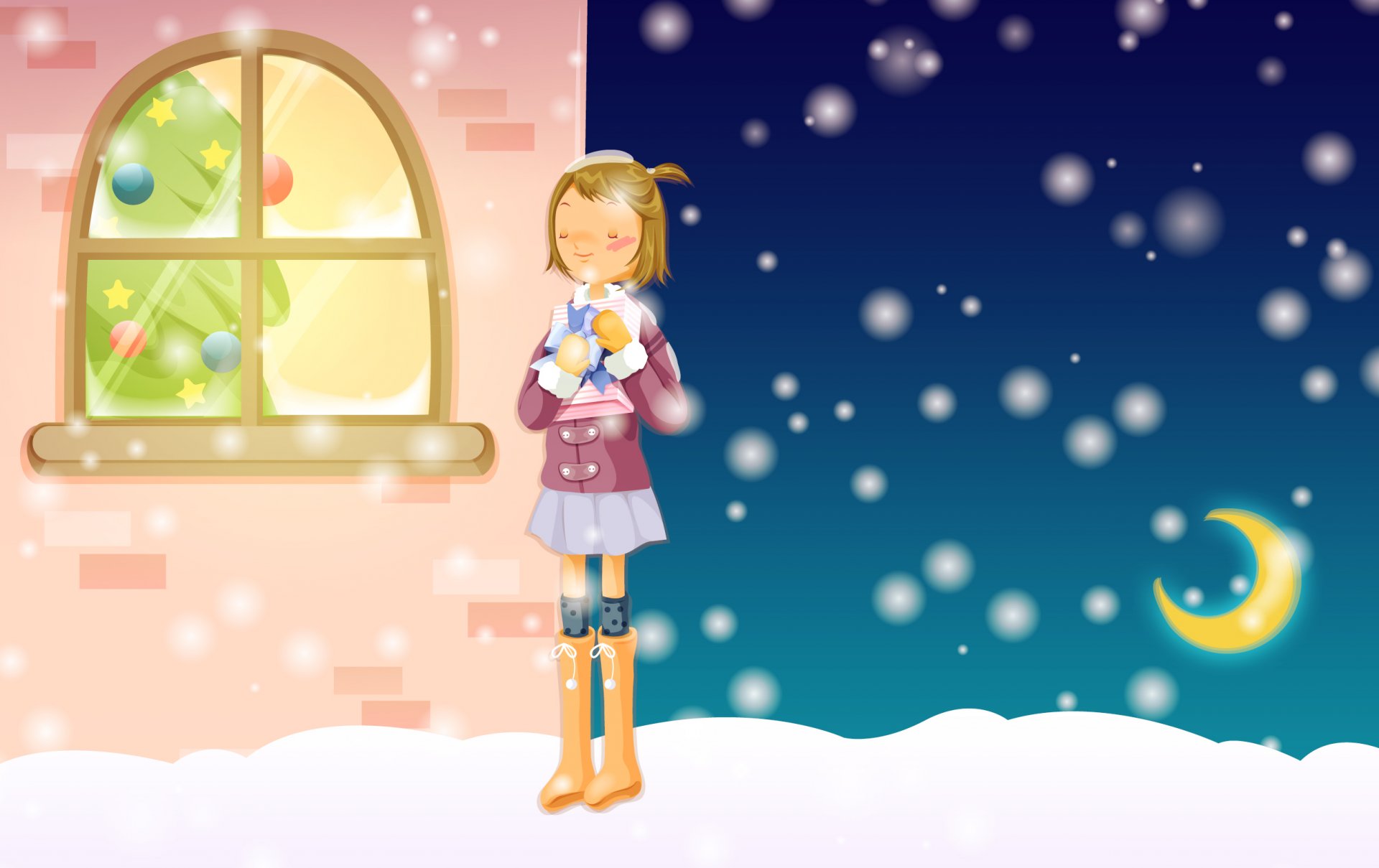 new year christmas winter snow dream comfort street frost present girl