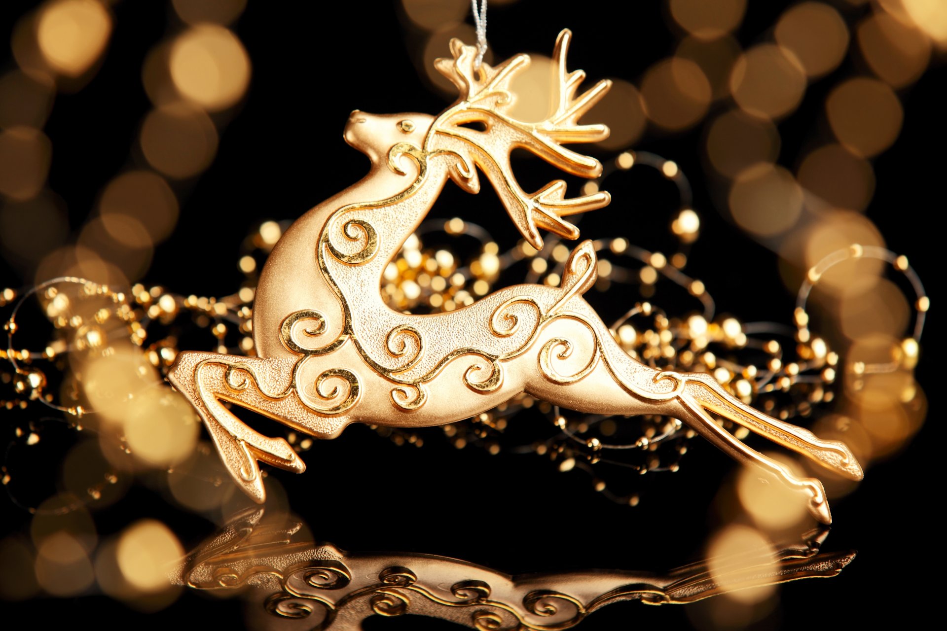 deer figurine gold bokeh decoration new year holidays christmas new year