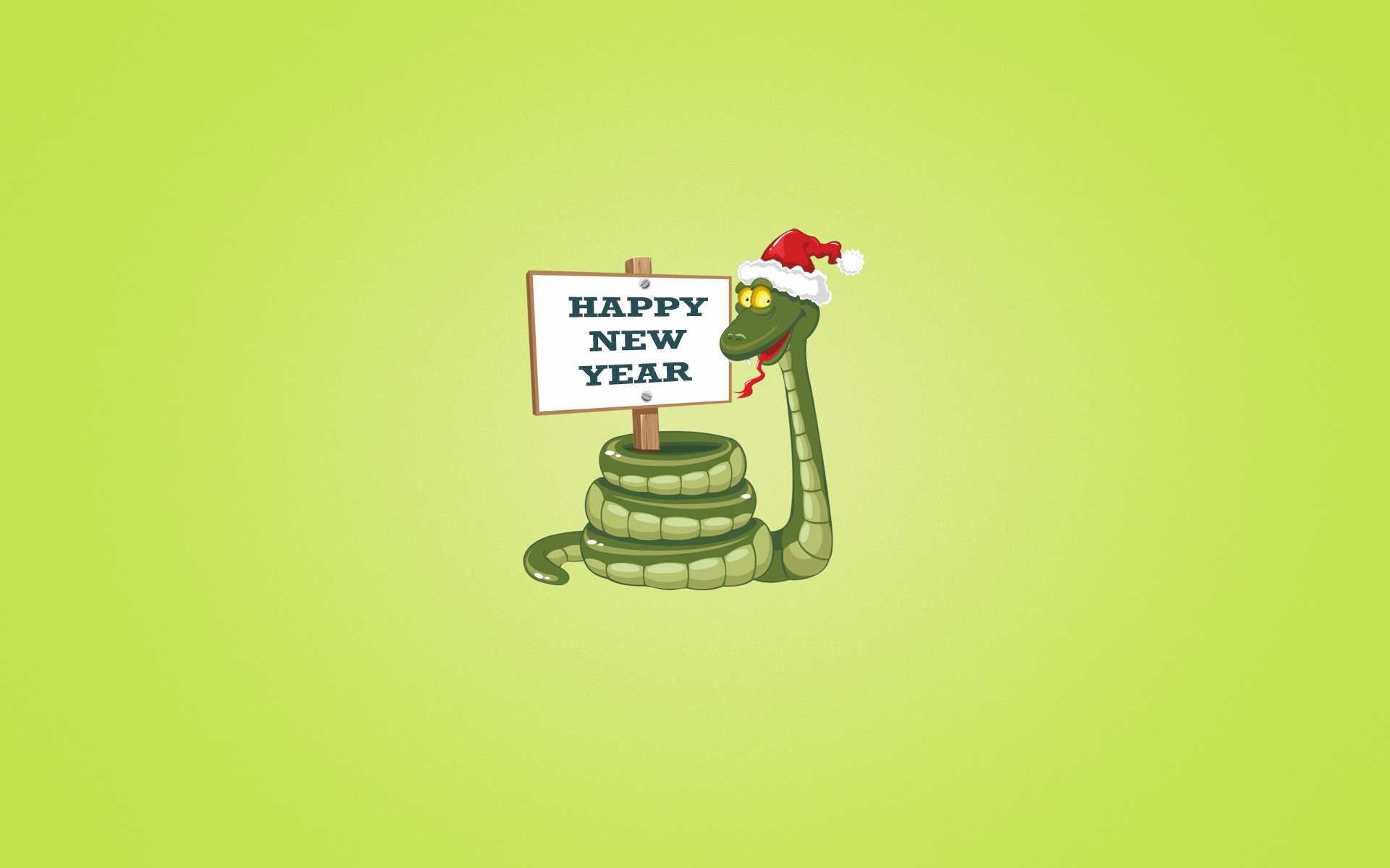 new year snake green background plate inscription happy new year christmas hat red