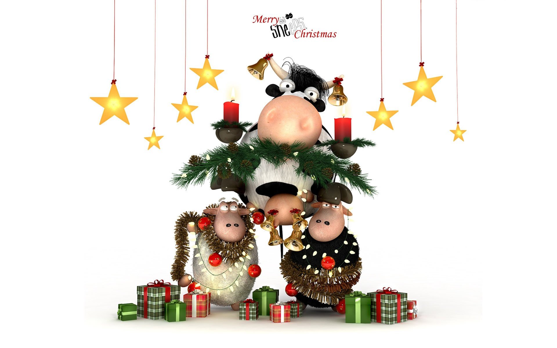 graphiques vacances nouvel an noël vache moutons cadeaux clinquant bougies