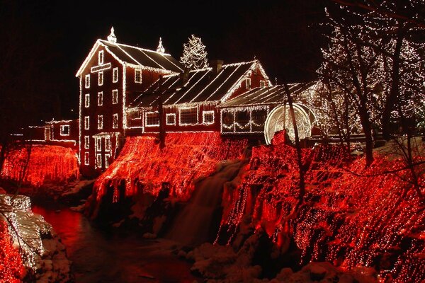 Beautiful house in Christmas garlands