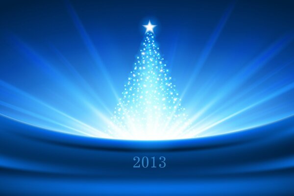 Silueta de árbol de Navidad brillante sobre fondo azul