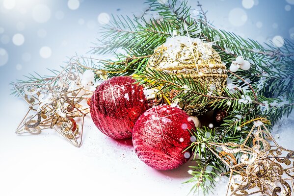 Festive Christmas tree branch with toys