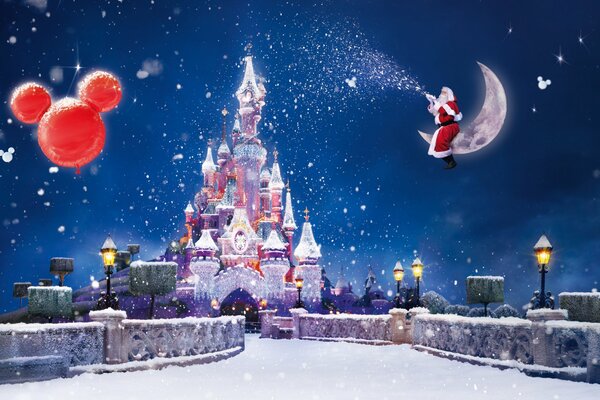 Santa Claus en la Luna sobre el año nuevo Disneyland