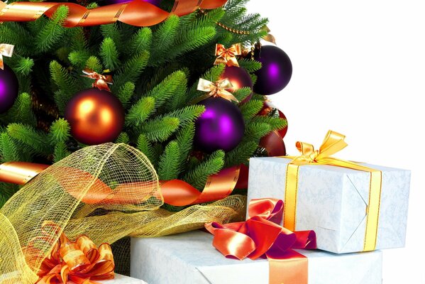 New Year s gifts under a beautiful Christmas tree