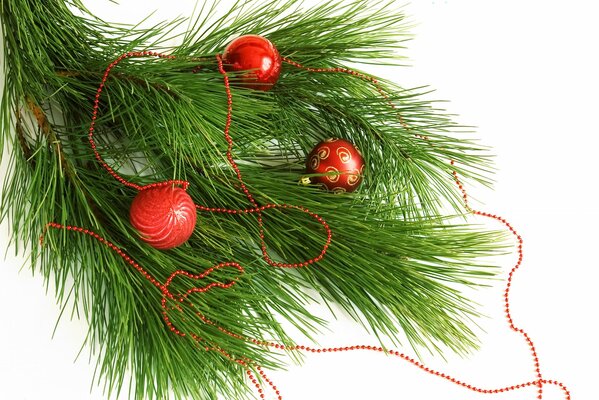 Christmas pine branch with balloons