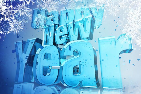 Happy New Year inscription in English in bright blue letters