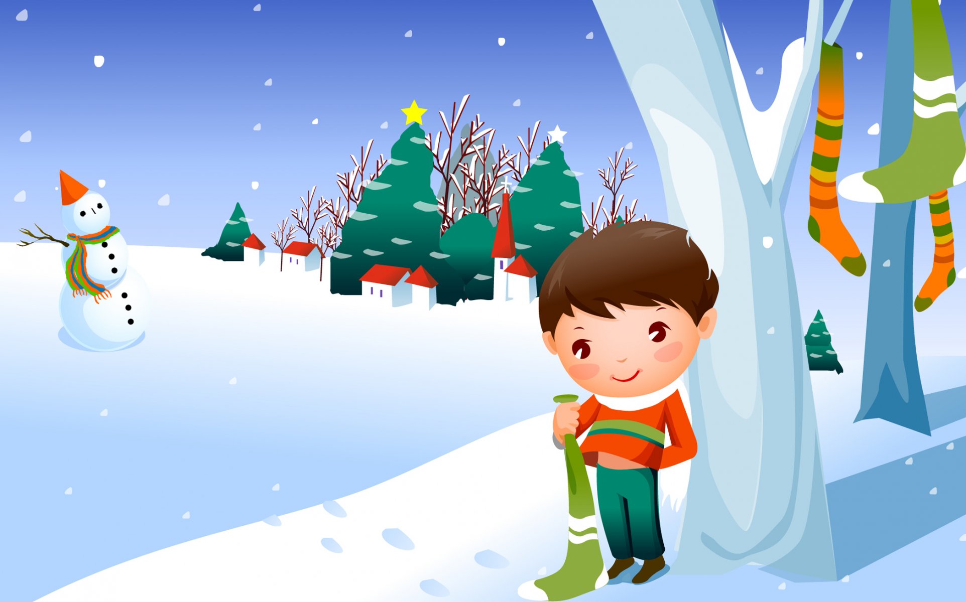 kindertapete winter schnee junge schneemann