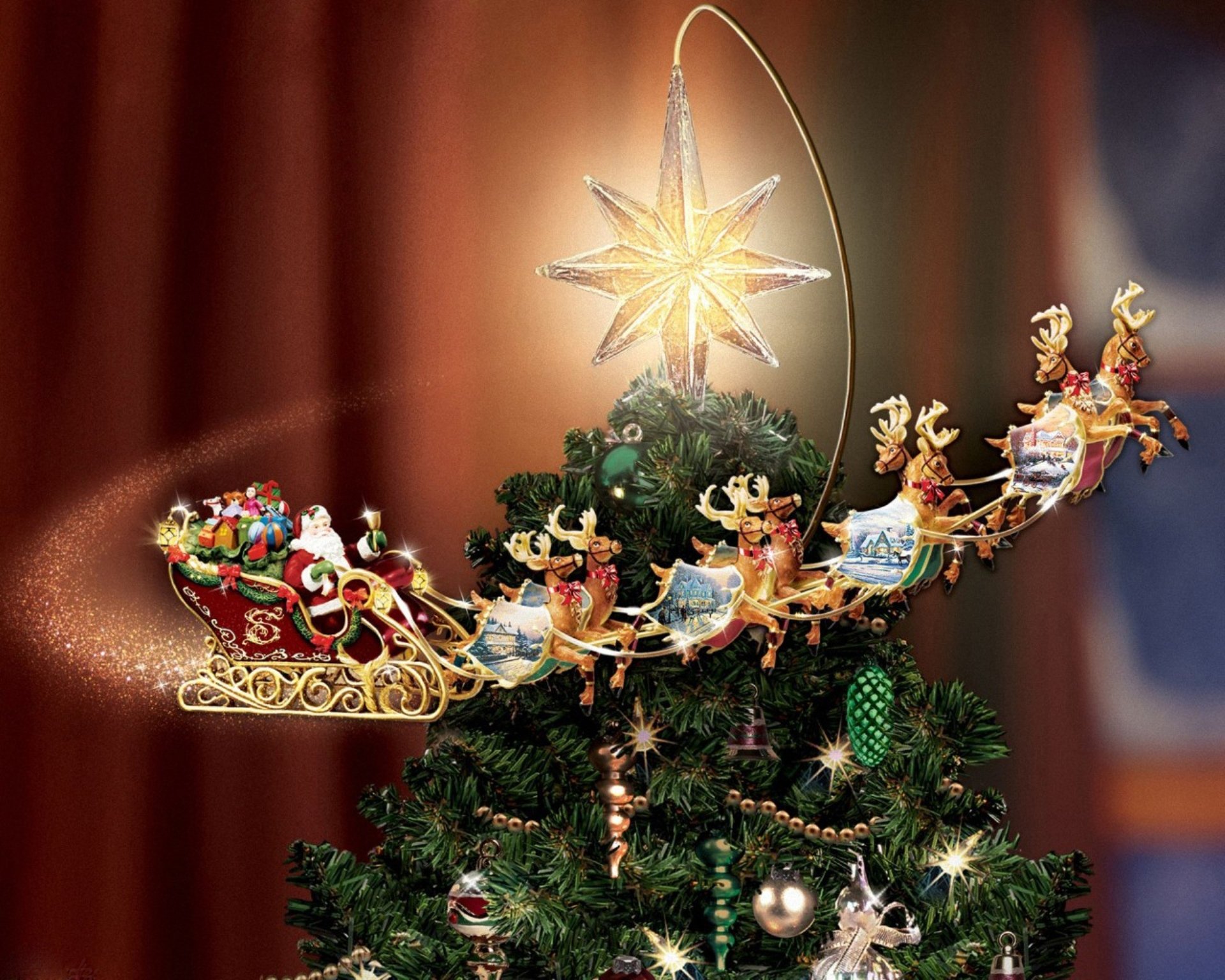 neujahr thomas kincaid weihnachtsbaum stern rentier schlitten