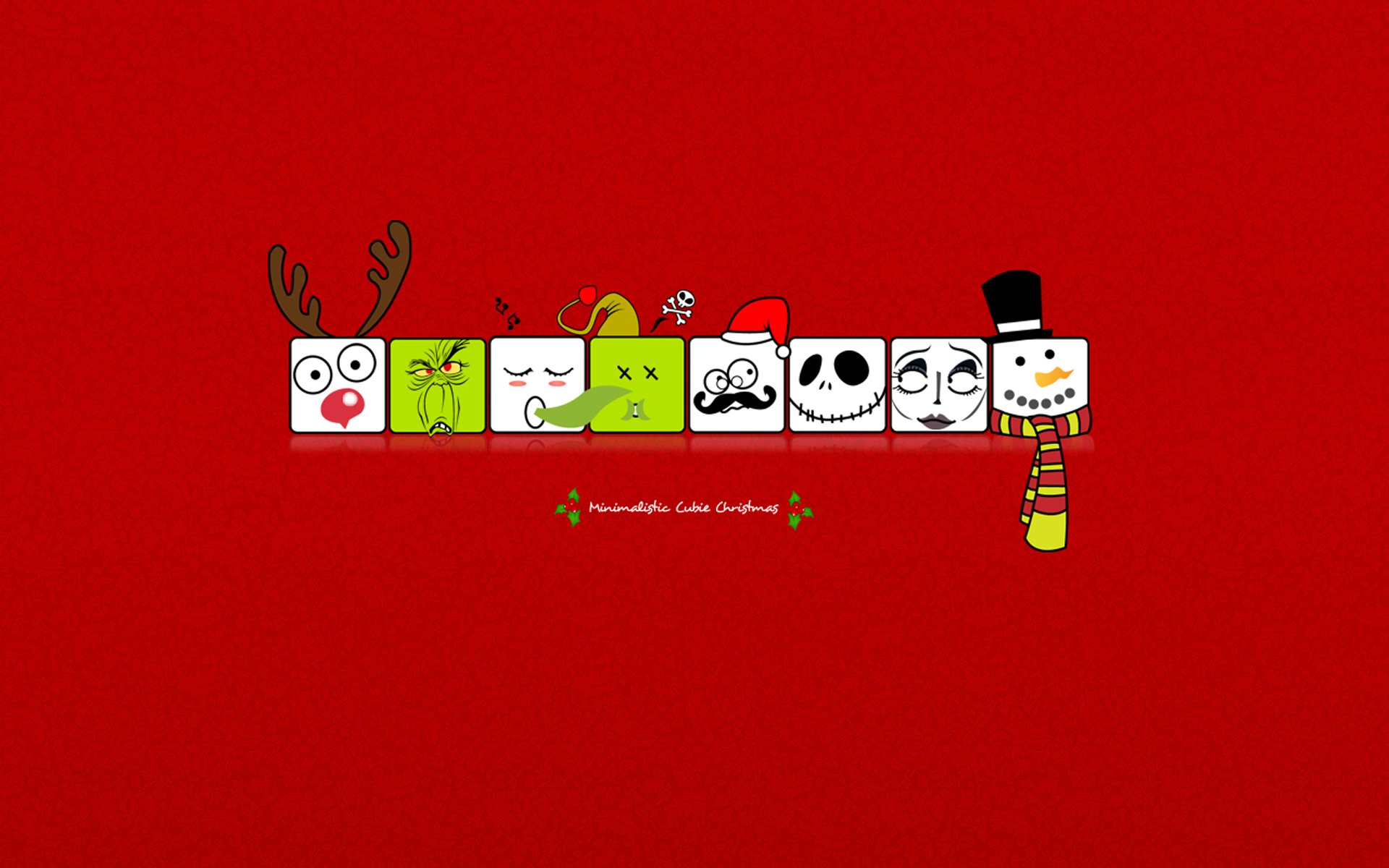 minimalismo fondo rojo cuadrados vacaciones año nuevo vacaciones reno muñeco de nieve grinch secuestrador de navidad