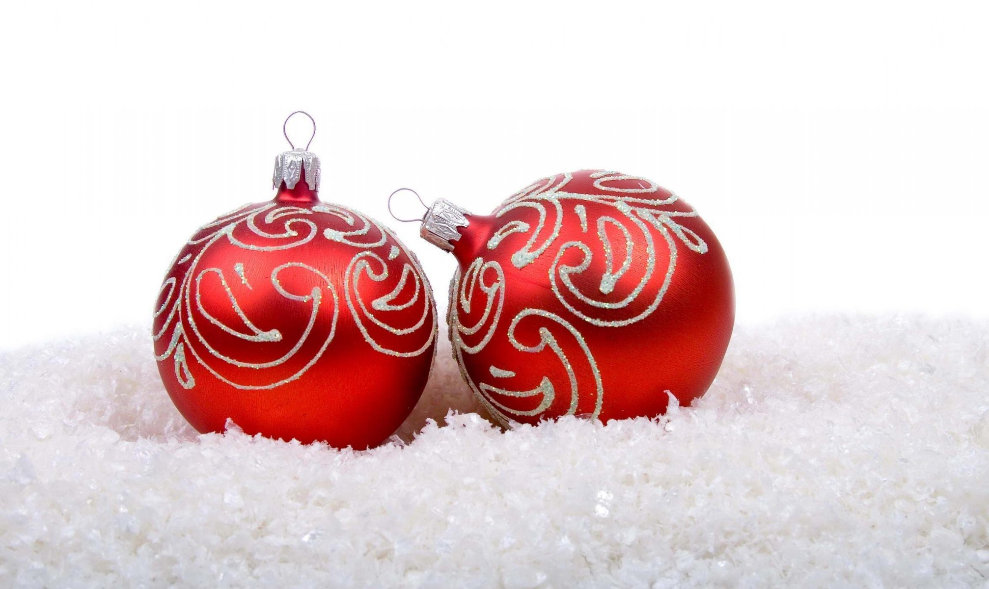 new year christmas holiday balls red snow christmas decorations white background