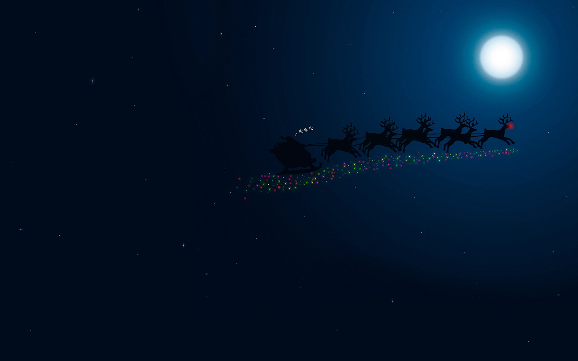 new year merry christmas santa reindeer sledge night moon