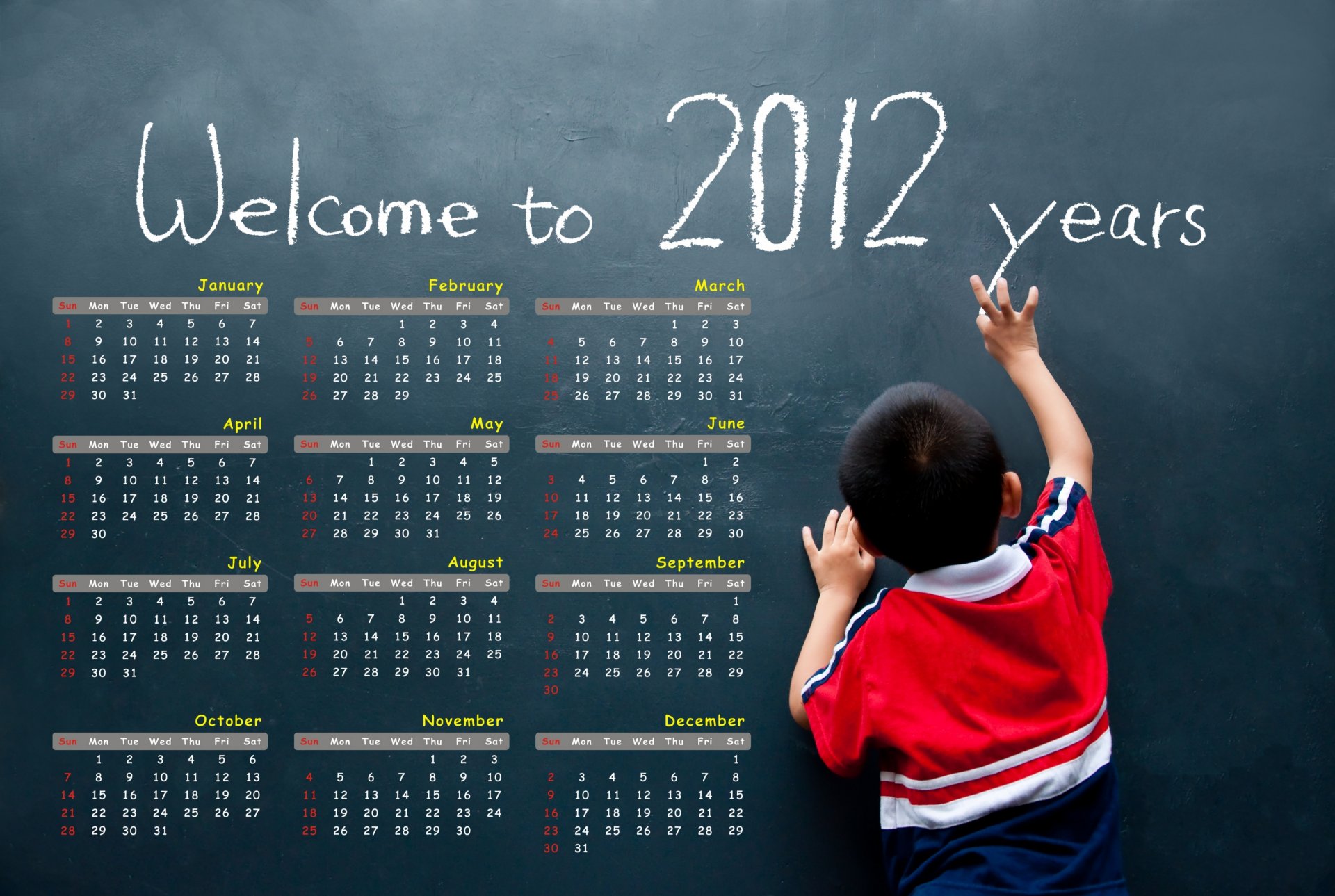 year calendar inscription chalk boy