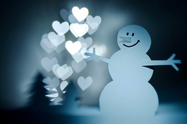 Snowman with hearts for the new year