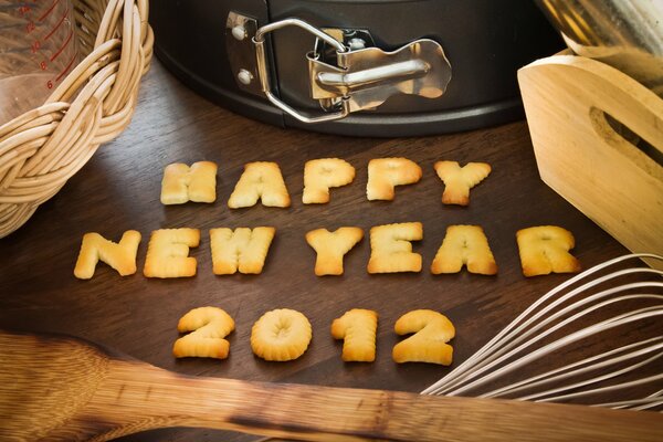 Happy New Year, laid out with cookies