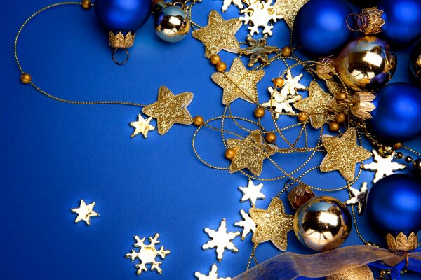 Blue background with Christmas decorations